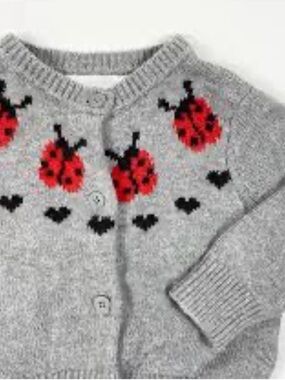 Stella McCartney Kids Gray Red Ladybug Cardigan Sweater Sz 6